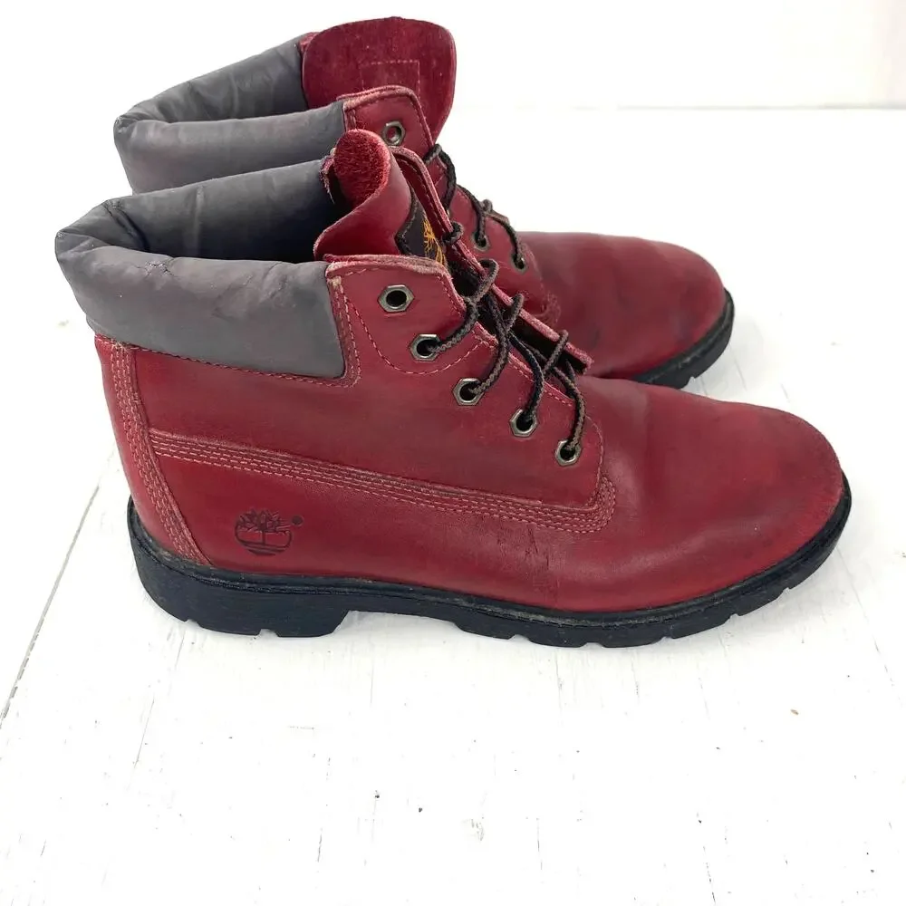 Timberland Lace Up Boots Red Hiking Waterproof Men's 6, Women's 8